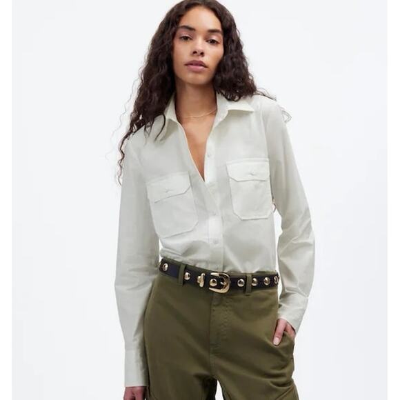 NWT Madewell Utility-Pocket Button-Up Shirt in Eyelet White Size 0 - Picture 1 of 10